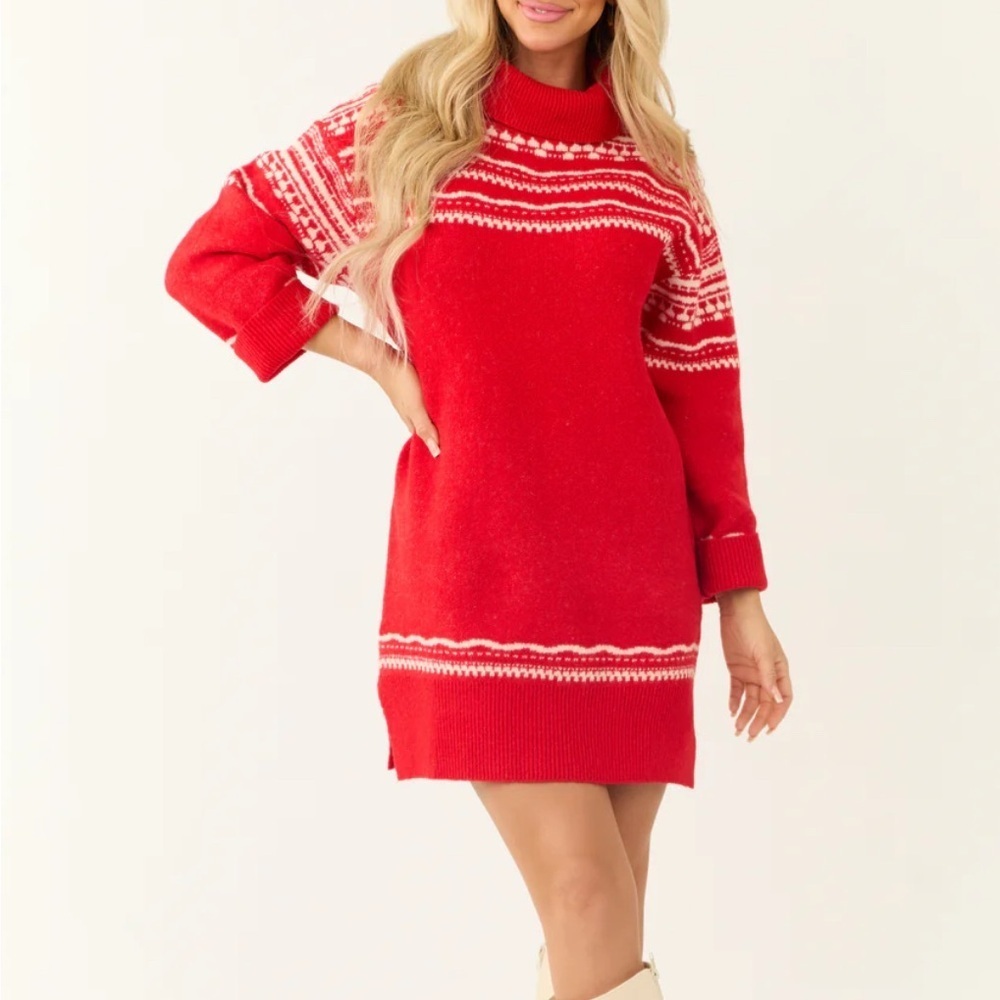 Day + Moon | NWT Red & White Turtleneck Sweater Dress | Sz S